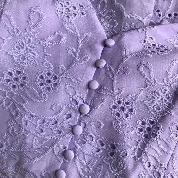 SOLD! NWT Alice + Olivia Shanti Eyelet Embroidery Button Front Dress Lavender - Picture 13 of 17
